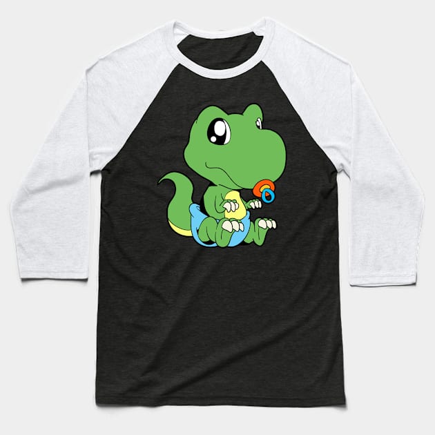 Kawaii Baby Dinosaur Baseball T-Shirt by Modern Medieval Design